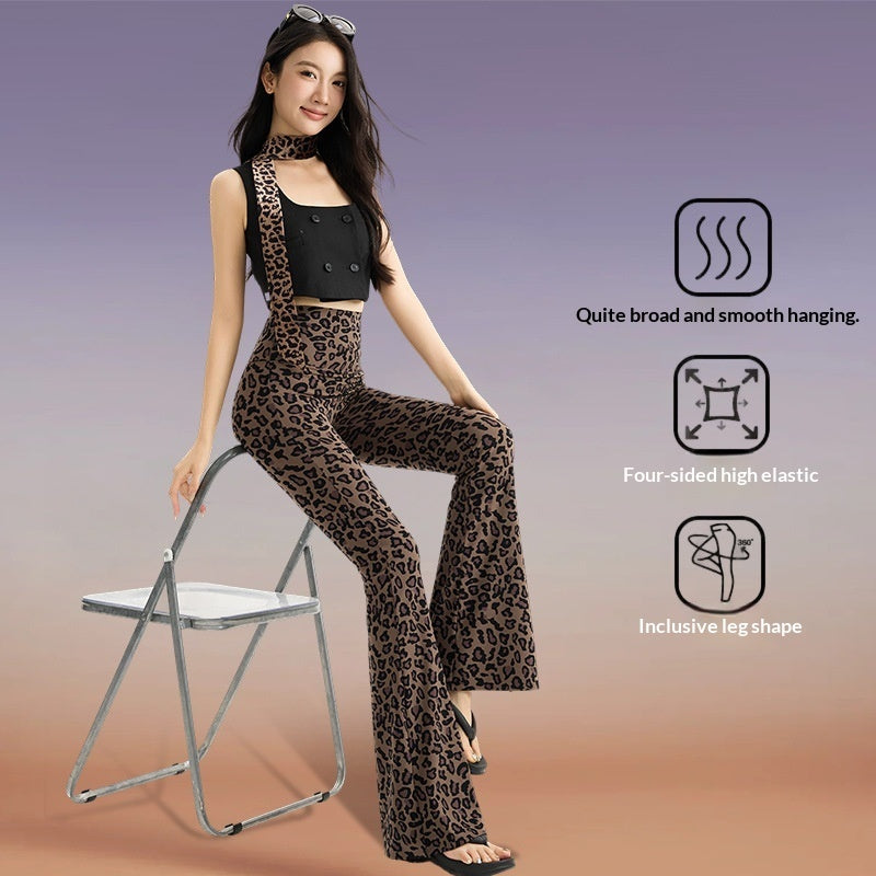 Womens Leopard-print Bootcut Pants With A High Waist For Spring And Autumn
