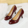 Bow-tie Round-toe High Heels Womens Low-cut Pumps