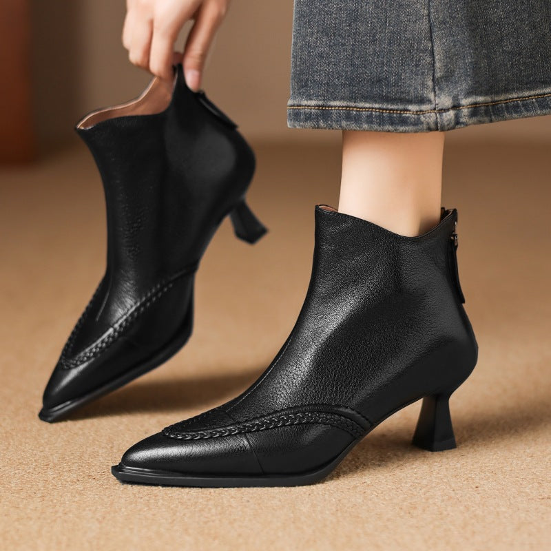 Pointed-toe Slimming Fleece-lined Womens Stiletto Heels With A Back Zipper