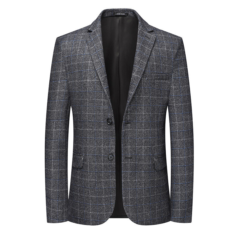 Single-Breasted Plaid Business-Casual Jacket
