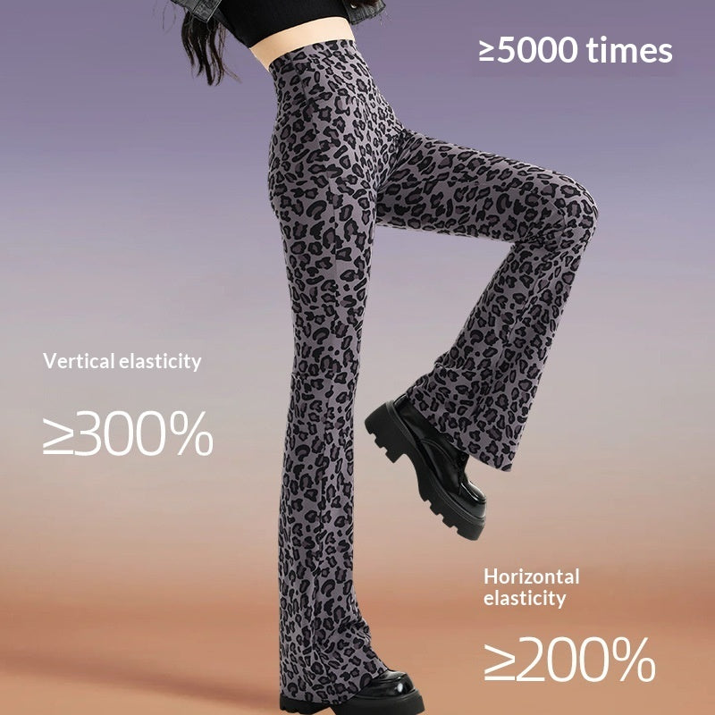 Womens Leopard-print Bootcut Pants With A High Waist For Spring And Autumn