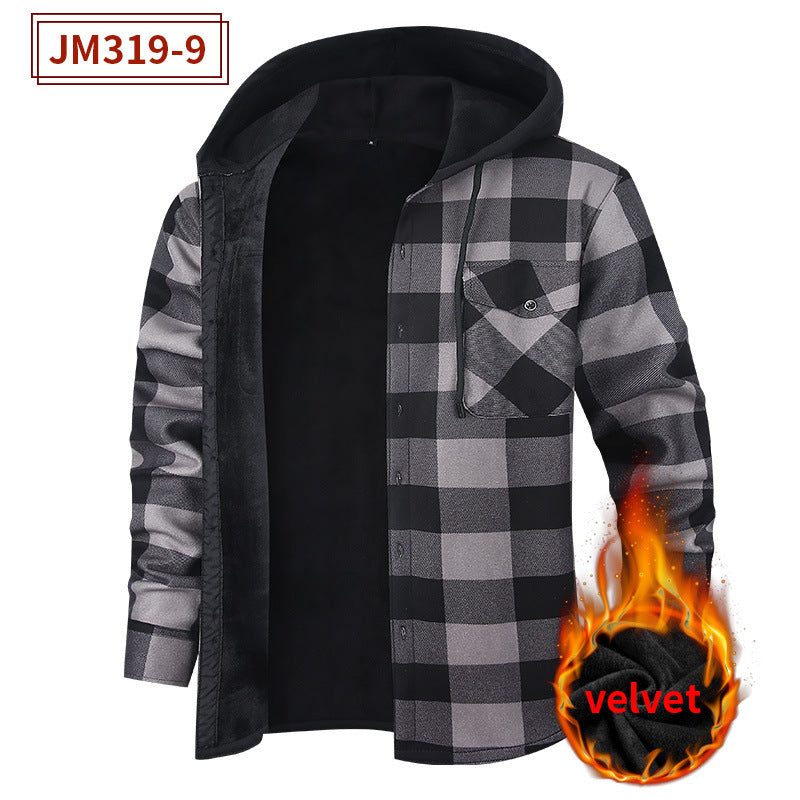 Mens FleeceLined Thickened Hooded Shirt