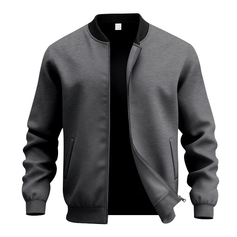 Mens American Retro Minimalist Zip Up Stand Up Collar Jacket