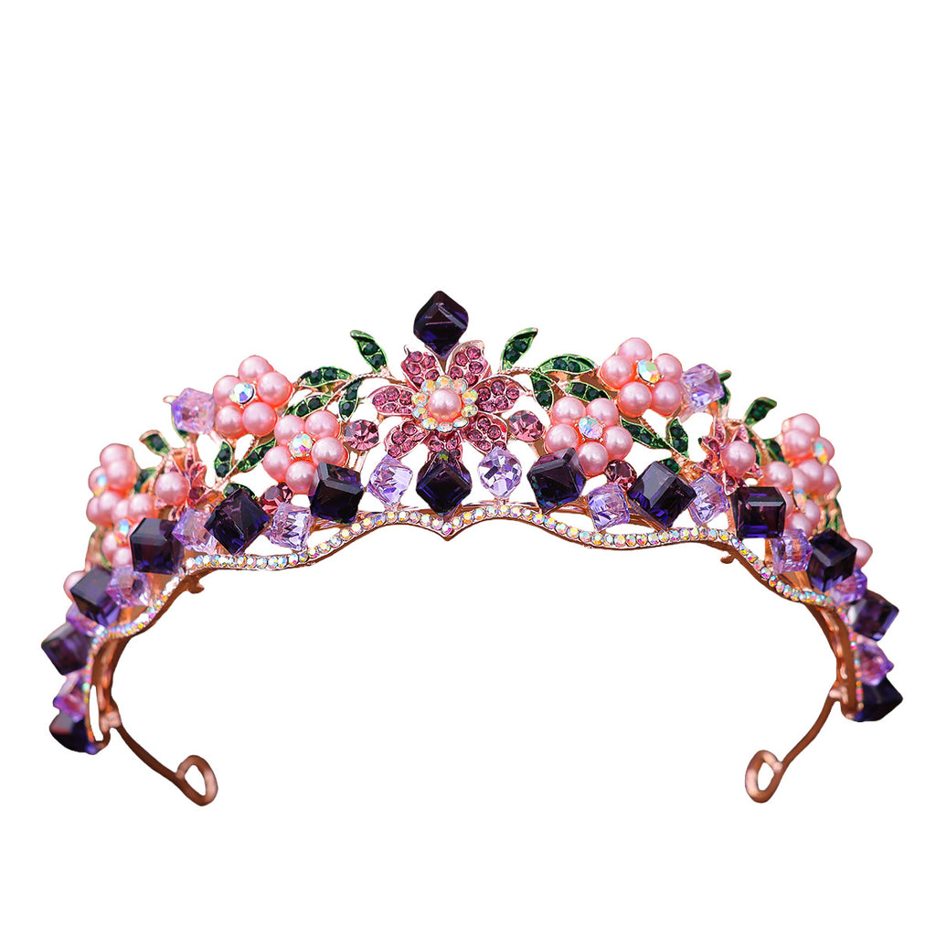 Women's Retro Purple Crystal Princess Crown Headdress