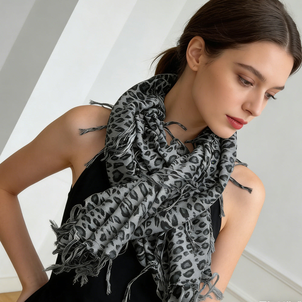 2pcs Minimalist Head Scarf,Grey Leopard Square Scarf ,Luxe Look For Evening Wear,Scarf,vacation,daily Life,evening Party,Office Appropriate Subtlety For Women Men