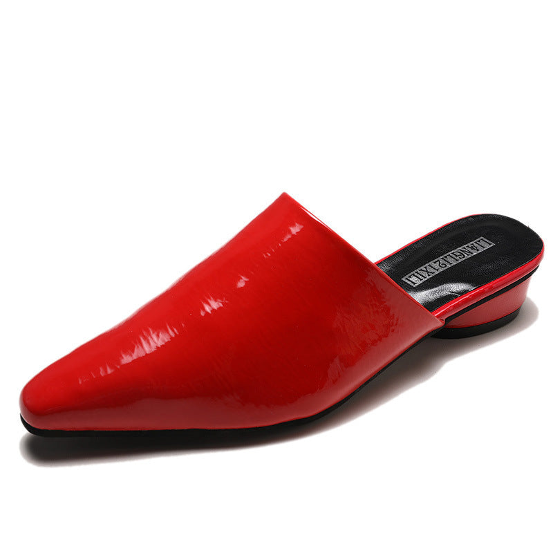 Womens Flats Shoes Mules Slides Pu Leather Slides Low Heels Pointed Toe Slippers