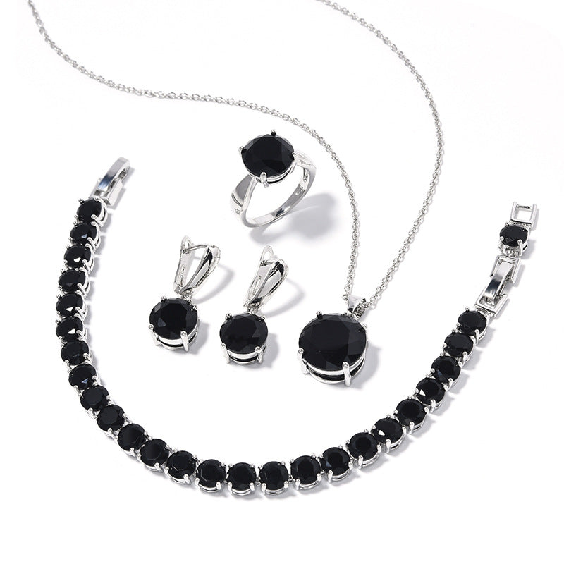 Geometric Round Earrings Ring Bracelet Necklace Ornament Suit