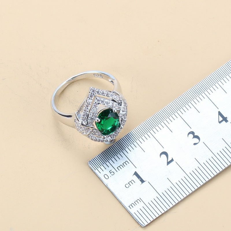 Gem-inlaid Pendant Earrings Necklace Ring Ladies Three-piece Set