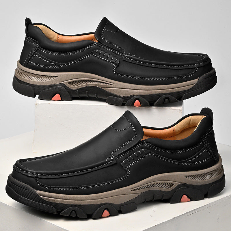 Mens Large-size Slip-on Lightweight Casual Leather Shoes