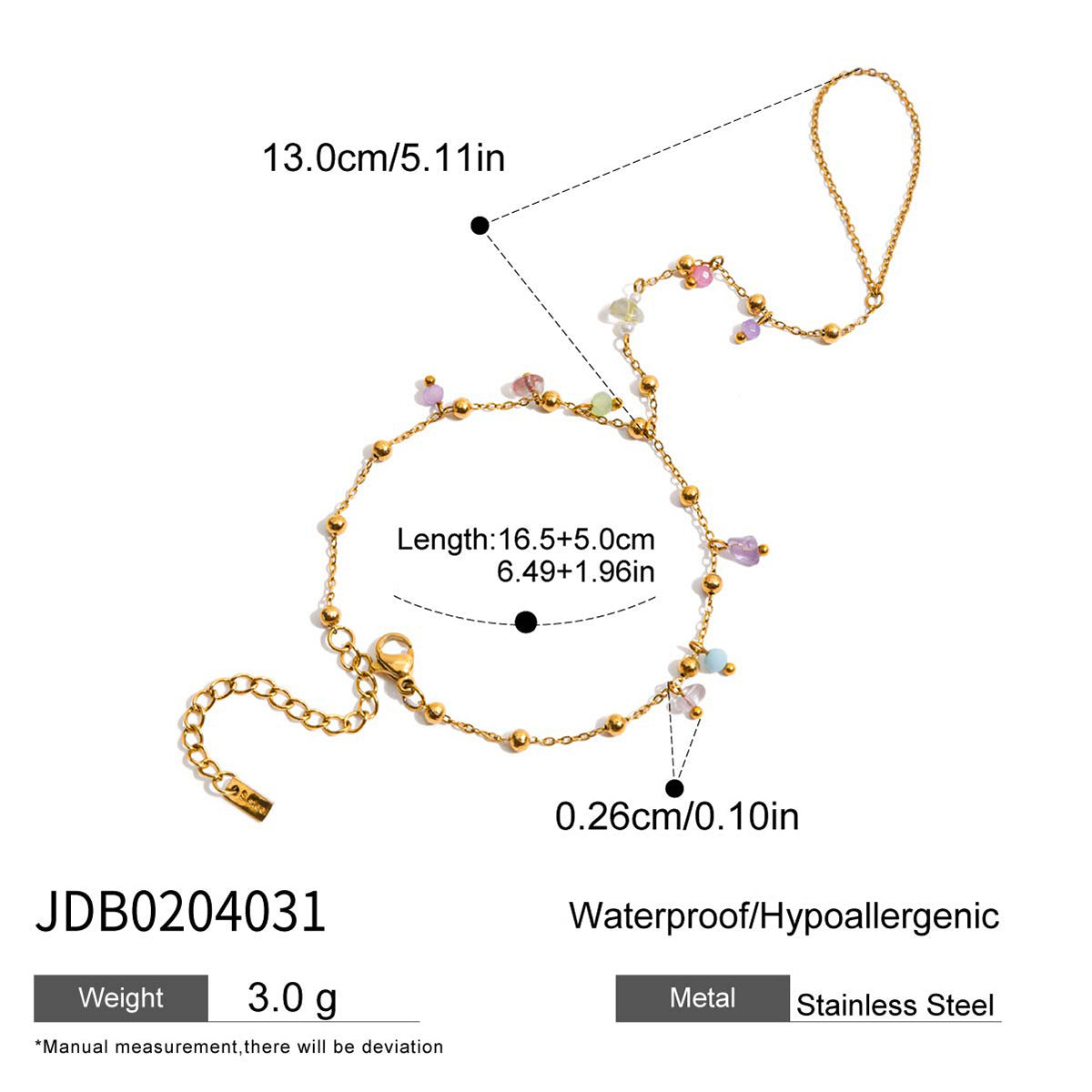 Stainless Steel Colorful Natural Stone Mitten-type Bracelet