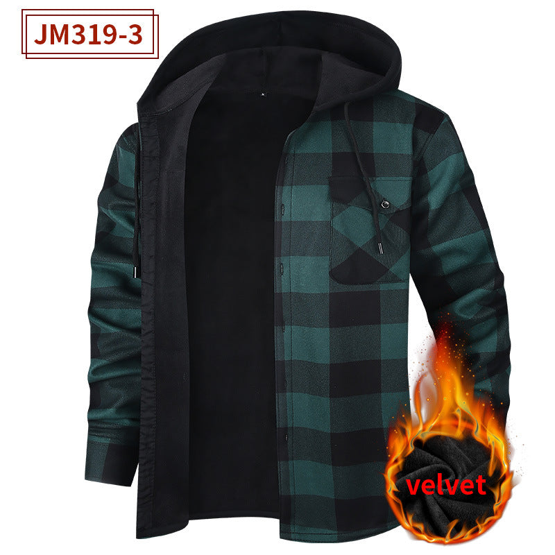 Mens FleeceLined Thickened Hooded Shirt