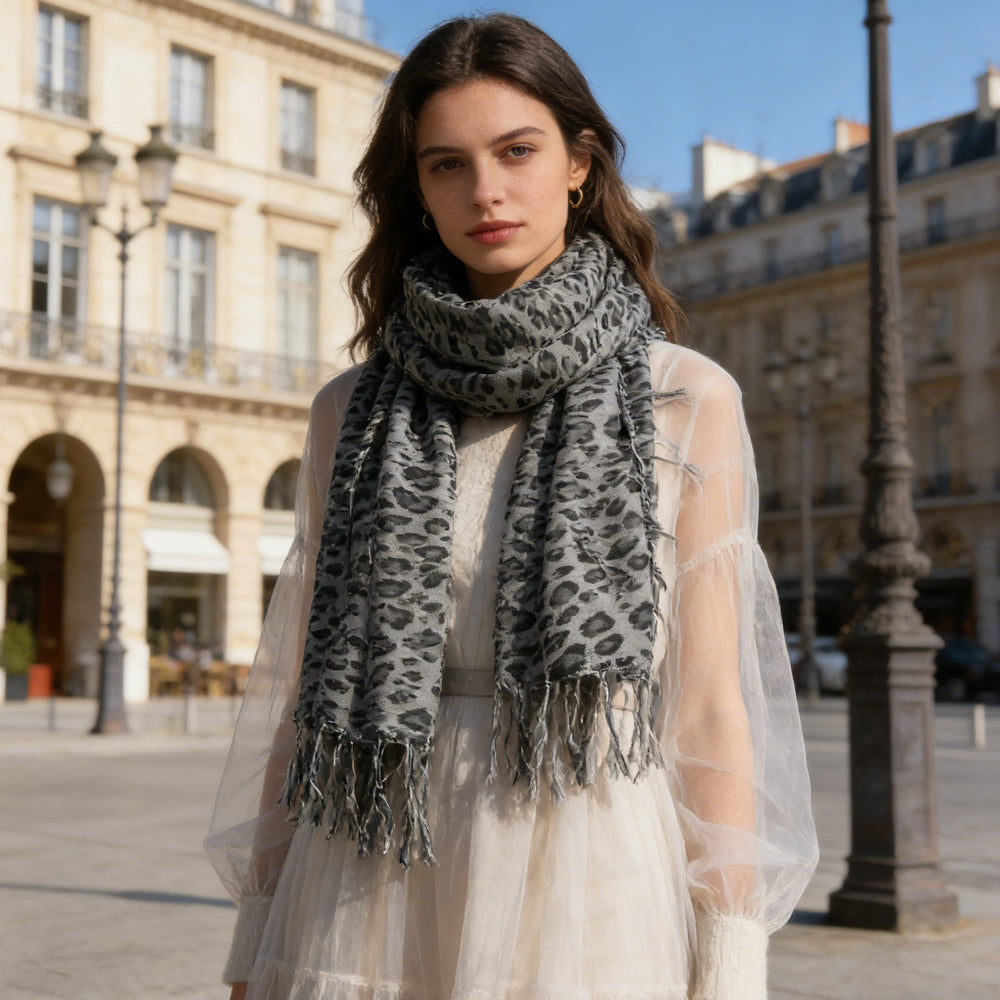 2pcs Minimalist Head Scarf,Grey Leopard Square Scarf ,Luxe Look For Evening Wear,Scarf,vacation,daily Life,evening Party,Office Appropriate Subtlety For Women Men