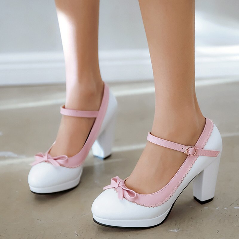 Ladies summer sweet thick heel shoes