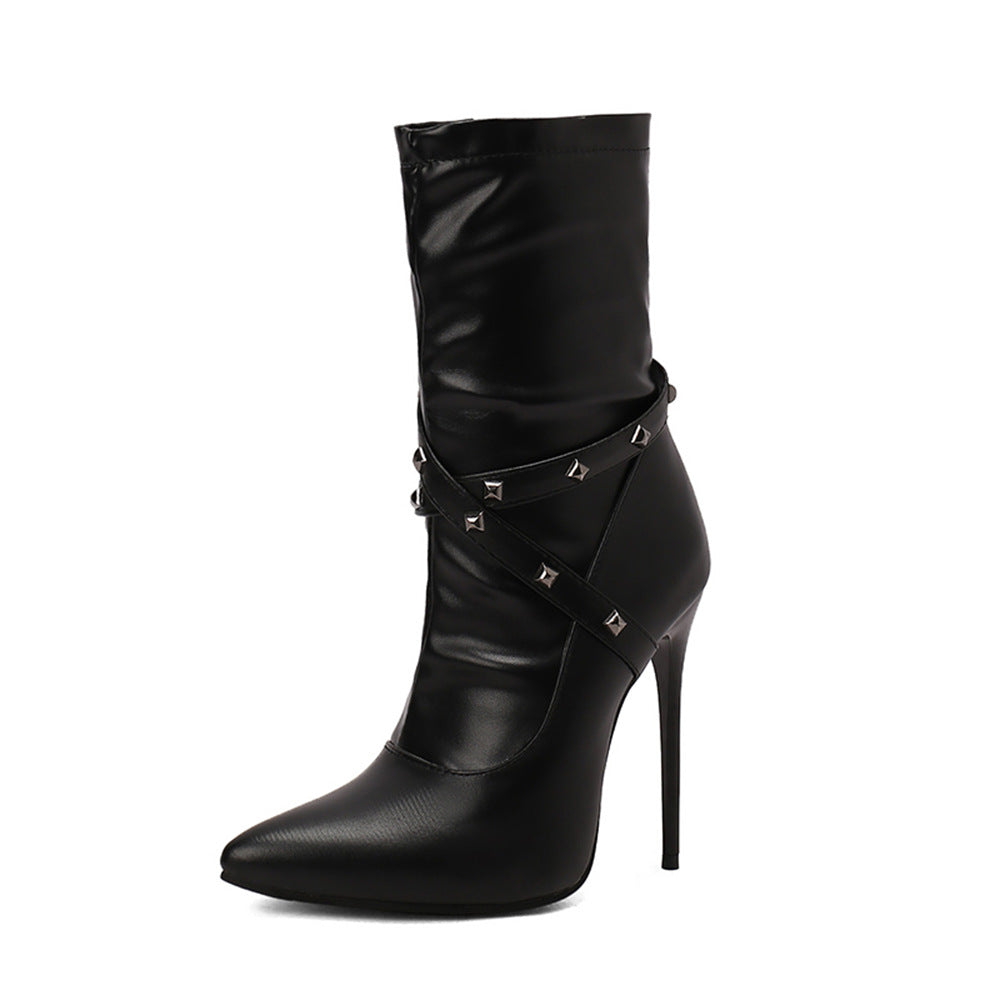 Womens European-style Mid-calf Boots With Slender High Heels