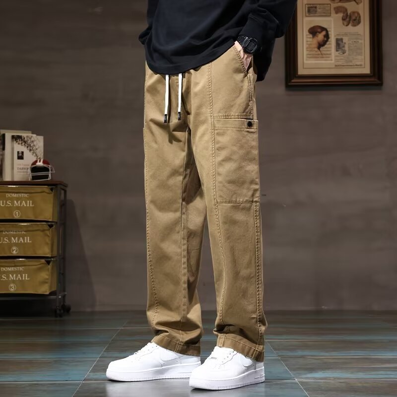 Mens Trendy Slim-fit American-style High-street Loose Straight-leg Wide-leg Pants