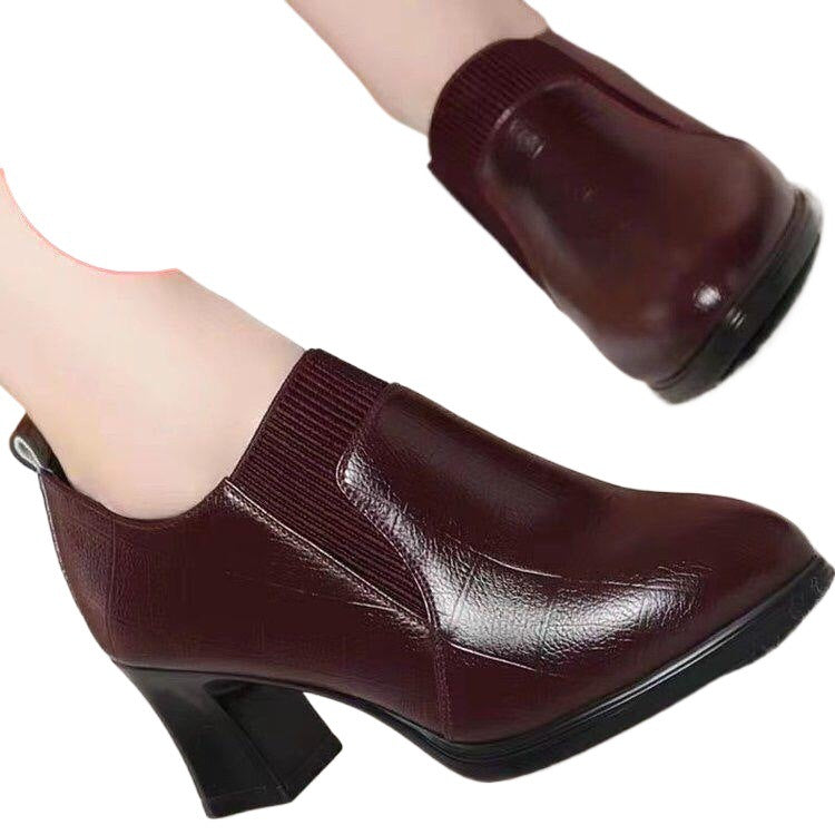 Womens Deep-toe Soft-leather Soft-soled High Heels