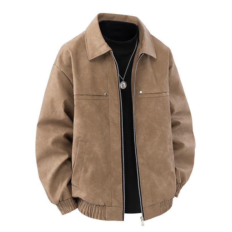 Mens American-style Vintage Solid-color Lapel Jacket