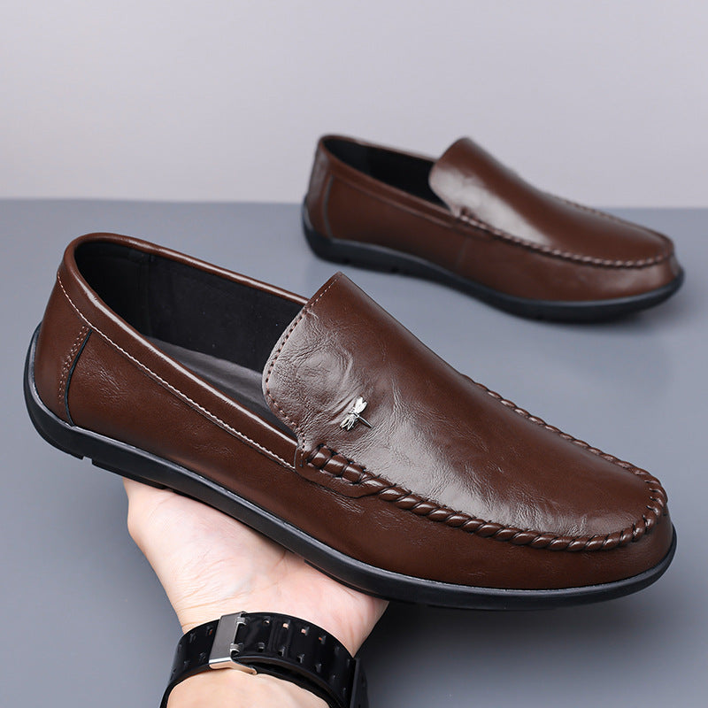 Mens Casual Breathable Leather Slip-on Shoes With A Soft Sole