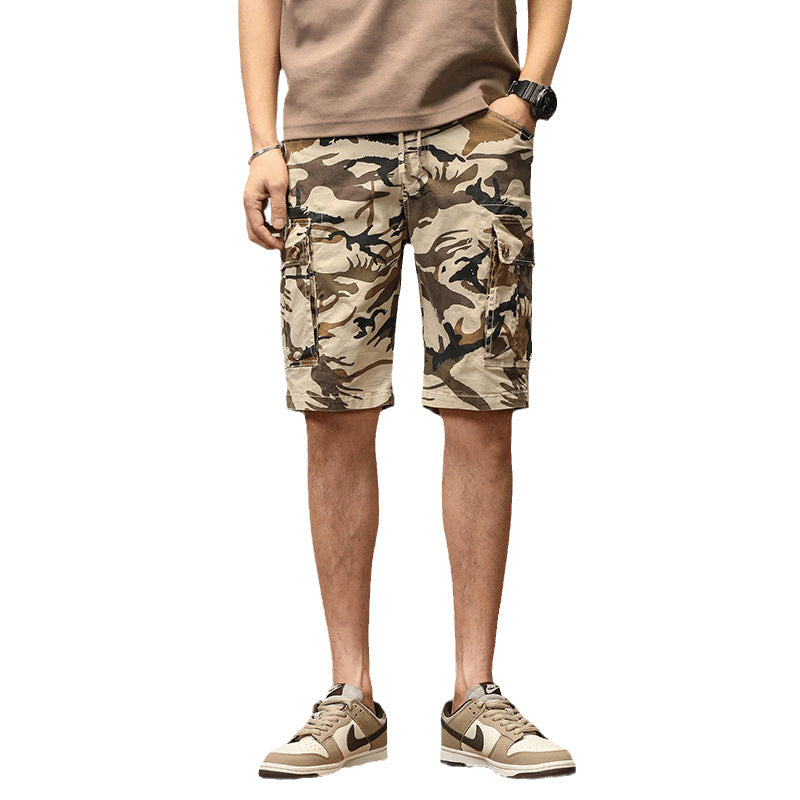 Mens Loose Retro Casual Camo Shorts With Multiple Pockets