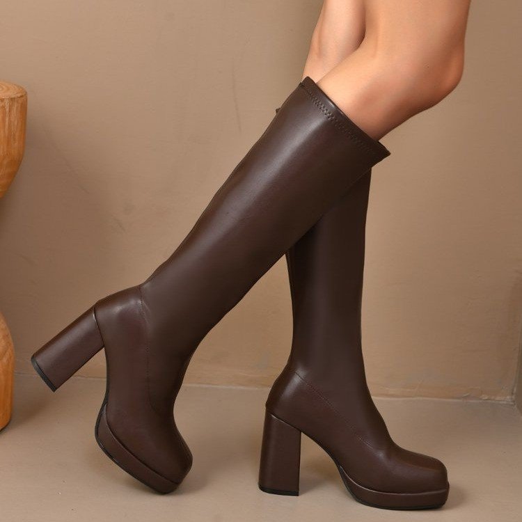 Womens Boots With Thick Soles Chunky Heels And A Slimming Stretchy Fit