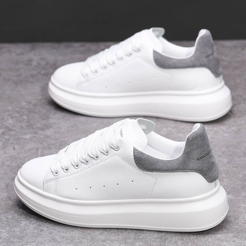Mens Spring Leather White Shoes In Korean Style