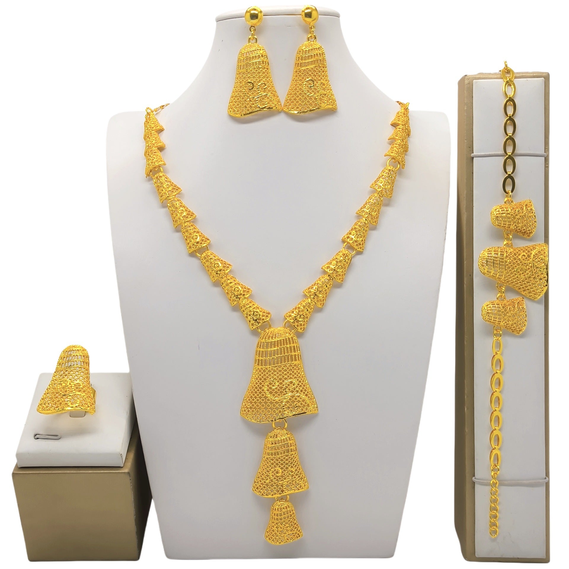 24k Gold-plated Necklace Bracelet Earrings Suit