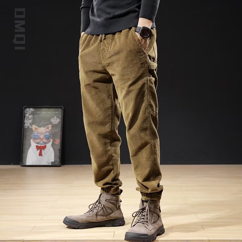 Mens Casual Loose-fitting Plus-size Corduroy Trousers