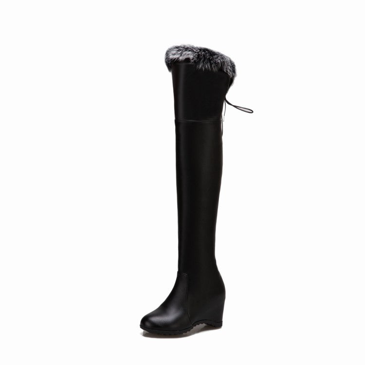 Womens Thigh High Boots Wedge Winter Over The Knee High Heels Fur Plush