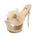 Womens Satin-Trimmed Diamond-Embellished Chiffon Floral Heels