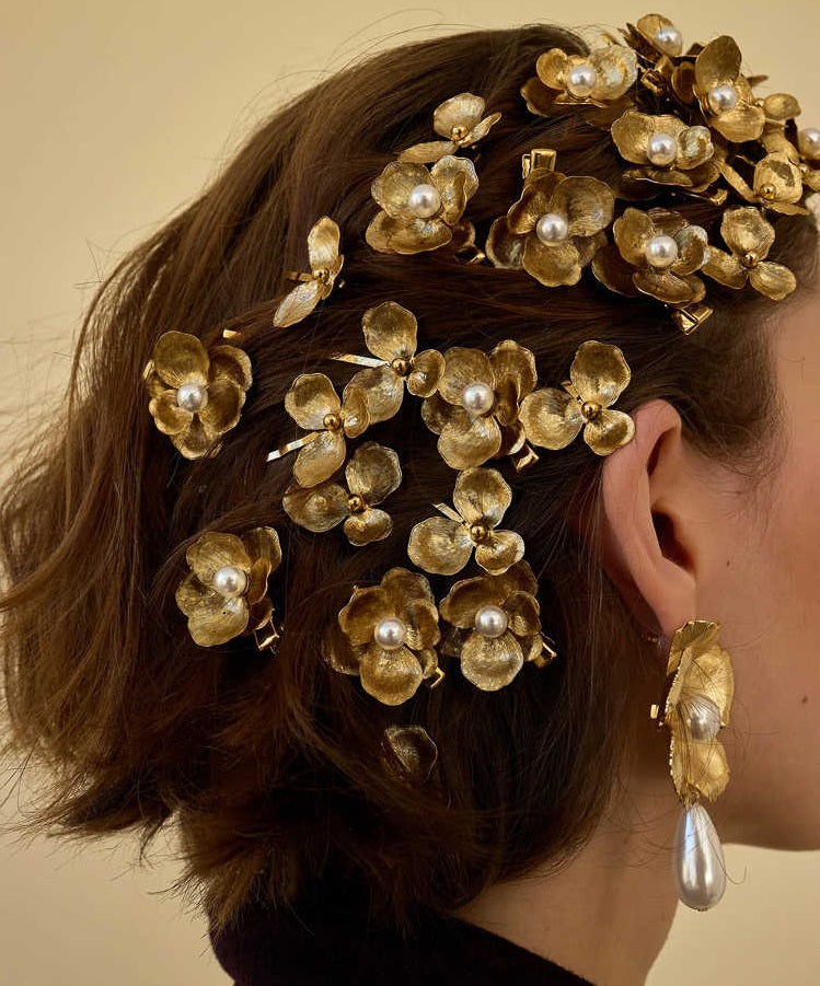 Gold Flower Pearl Barrettes Fashion Bridal Hair Accessories