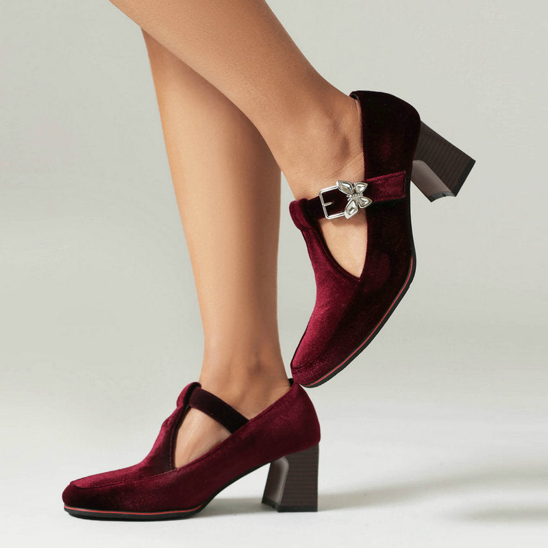 Womens Fashionable Chunky-heel High Heels With Buckles