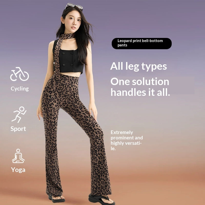 Womens Leopard-print Bootcut Pants With A High Waist For Spring And Autumn