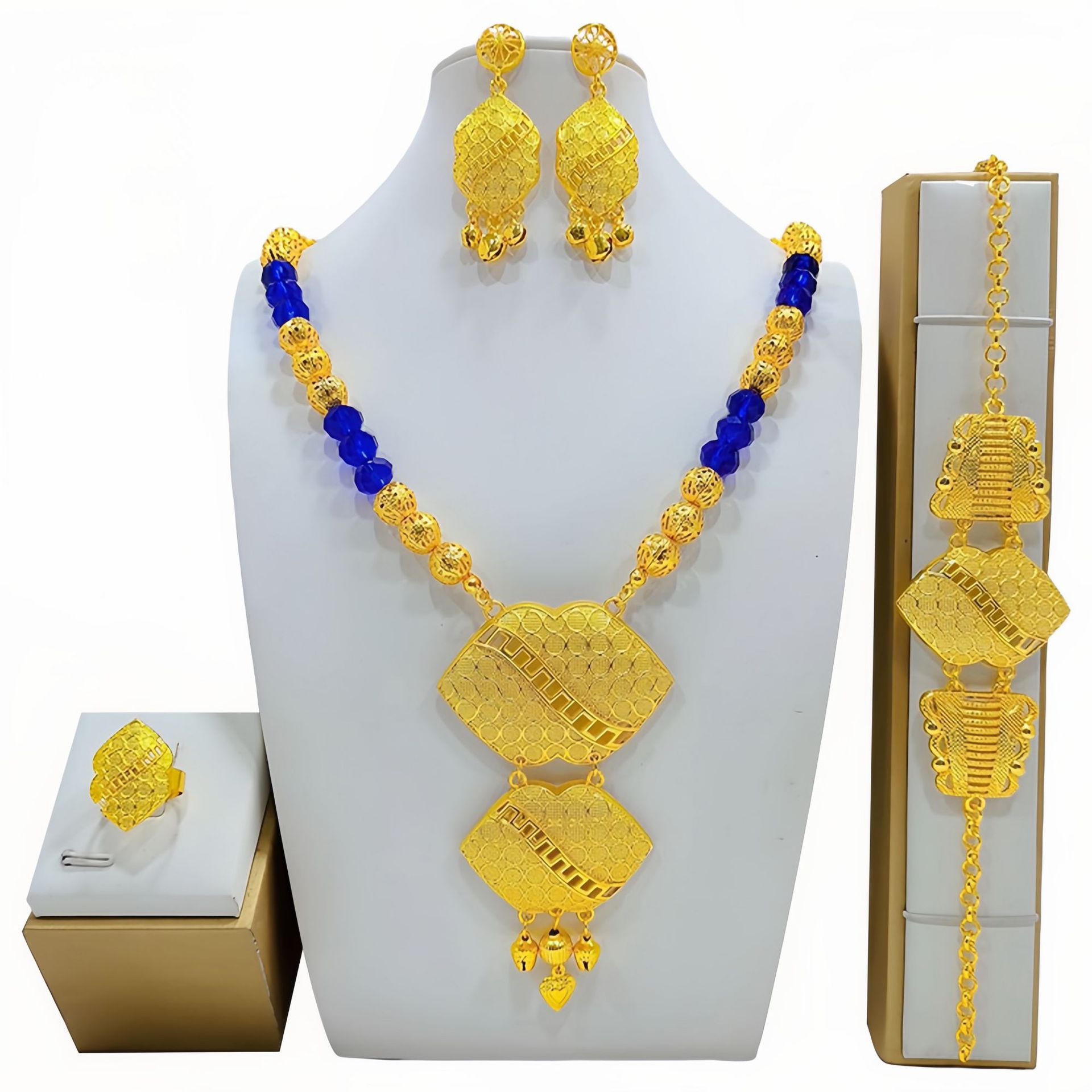 High-end Bridal Wedding Necklace Earring Ring Bracelet Ornament Suit