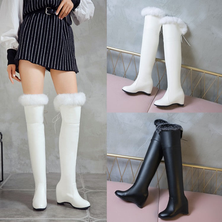 Womens Thigh High Boots Wedge Winter Over The Knee High Heels Fur Plush