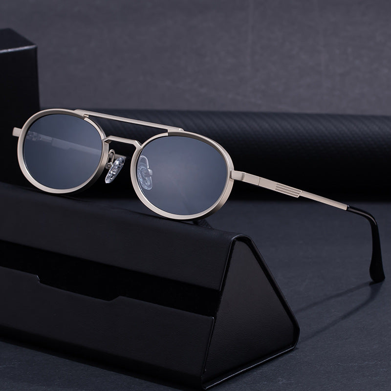 Retro-style Oval-frame Steampunk Sunglasses