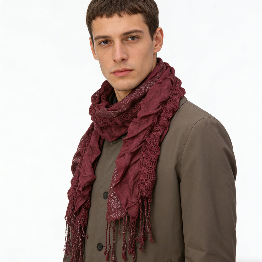 2pcs Extra Long Evening Glamour Piece Magenta Metallic Crinkle Scarf,Shimmer Textured Scarf ,Luxe Look For Evening Wear,Scarf,vacation,daily Life,evening Party,Office Appropriate Subtlety