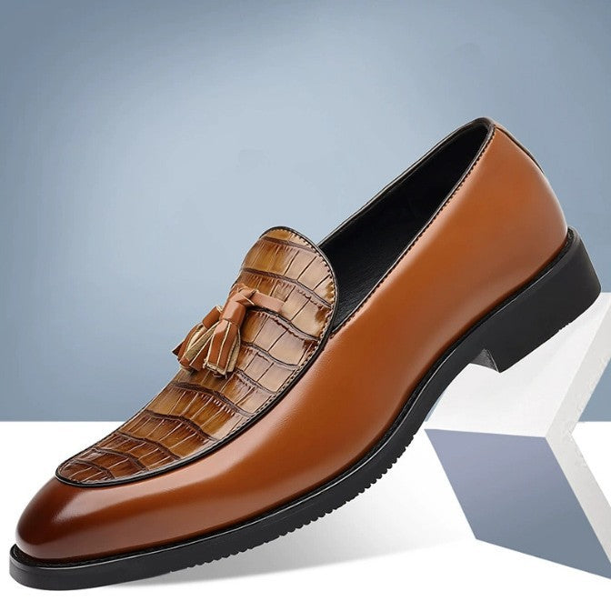 Mens Pointed-Toe British-Style Business-Casual Slip-On Leather Shoes