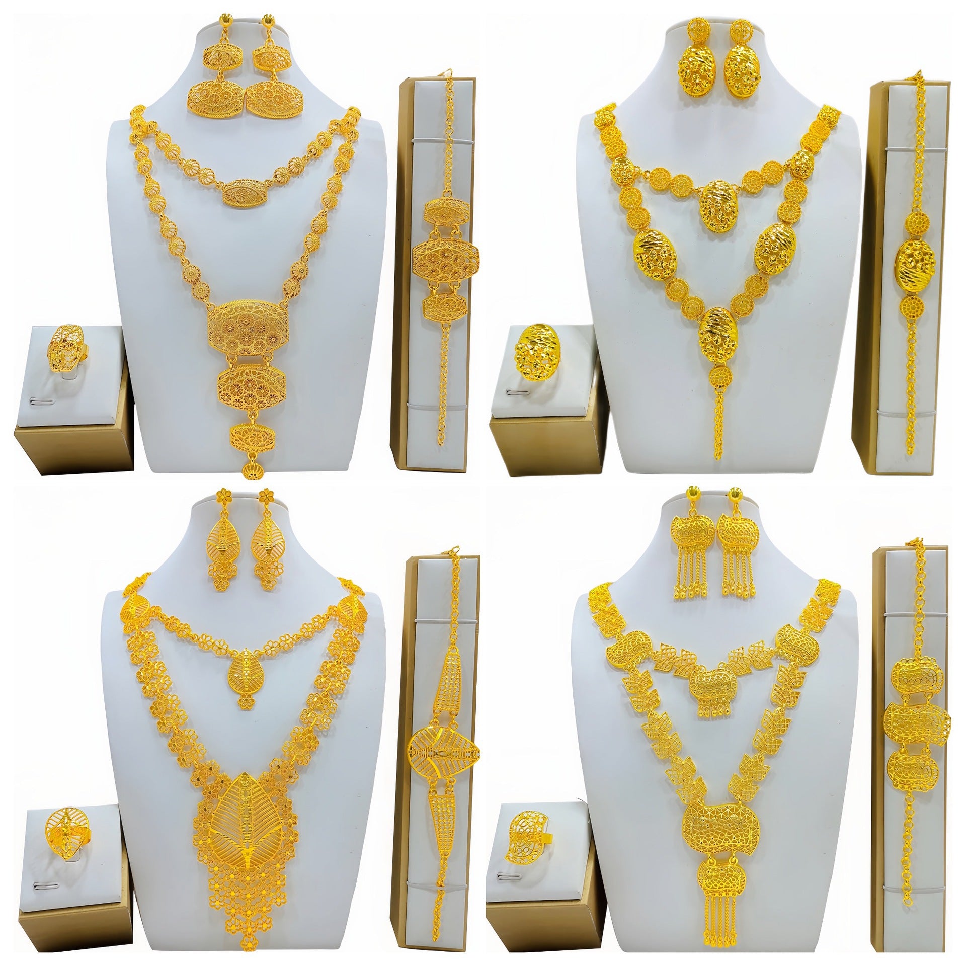 Fashion Women's Necklace Earring Ring Bracelet Suit