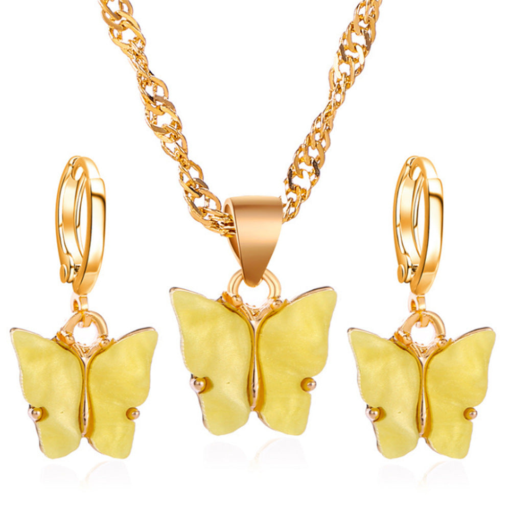 Color Acrylic Butterfly Earrings And Necklace Set