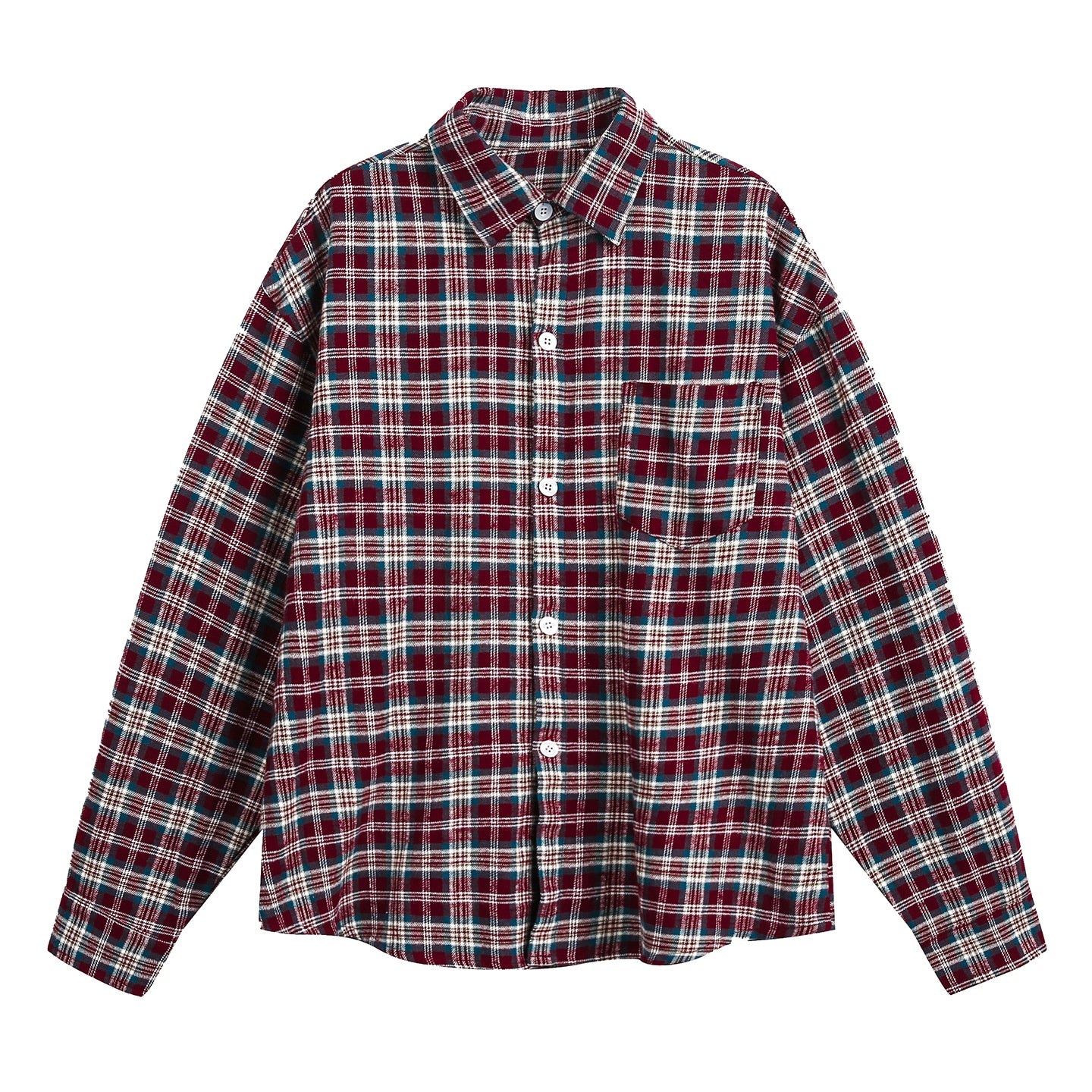 Mens American-Style Retro Color-Block Plaid Long-Sleeve Shirt