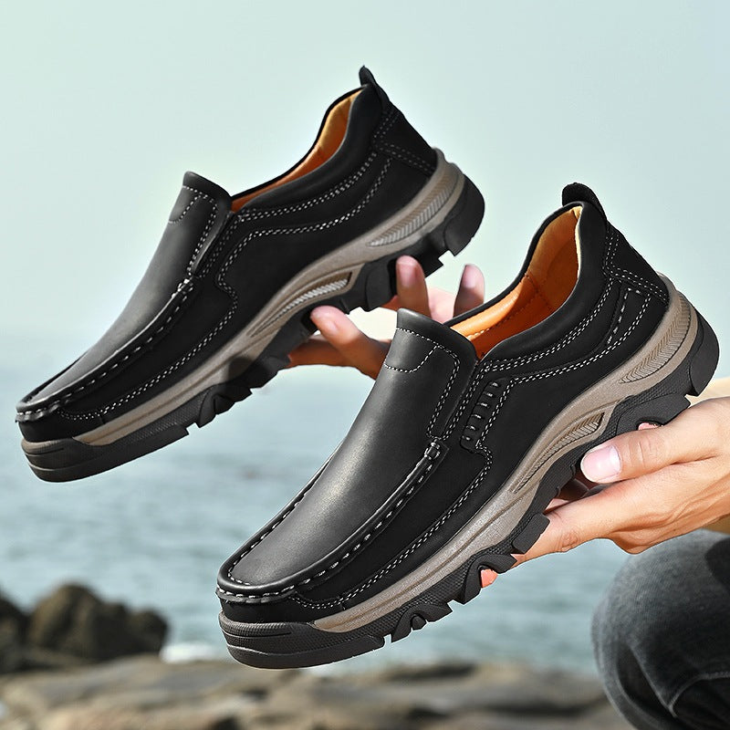 Mens Large-size Slip-on Lightweight Casual Leather Shoes