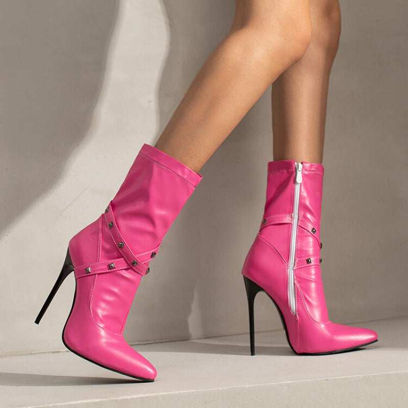Womens European-style Mid-calf Boots With Slender High Heels