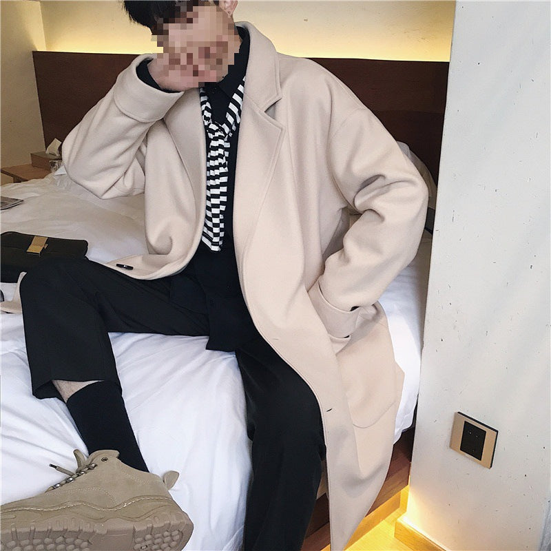 Mens Stylish Warm Casual Mid-length Wool Coat