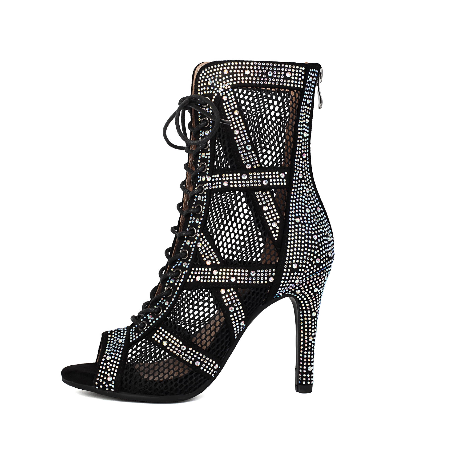 Womens Sparkling Rhinestone Heat-Transfer Mesh High Heels