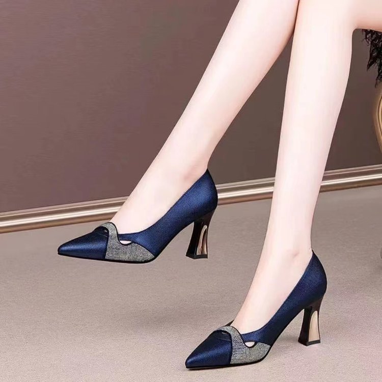 Womens Elegant Pointed-toe Chunky-heel High Heels