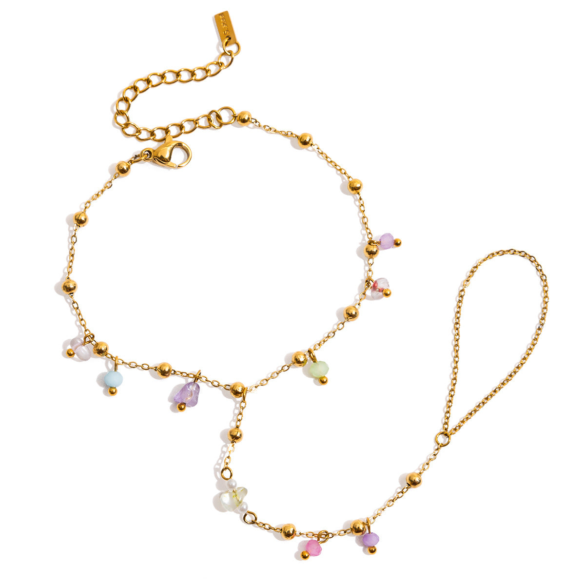 Stainless Steel Colorful Natural Stone Mitten-type Bracelet