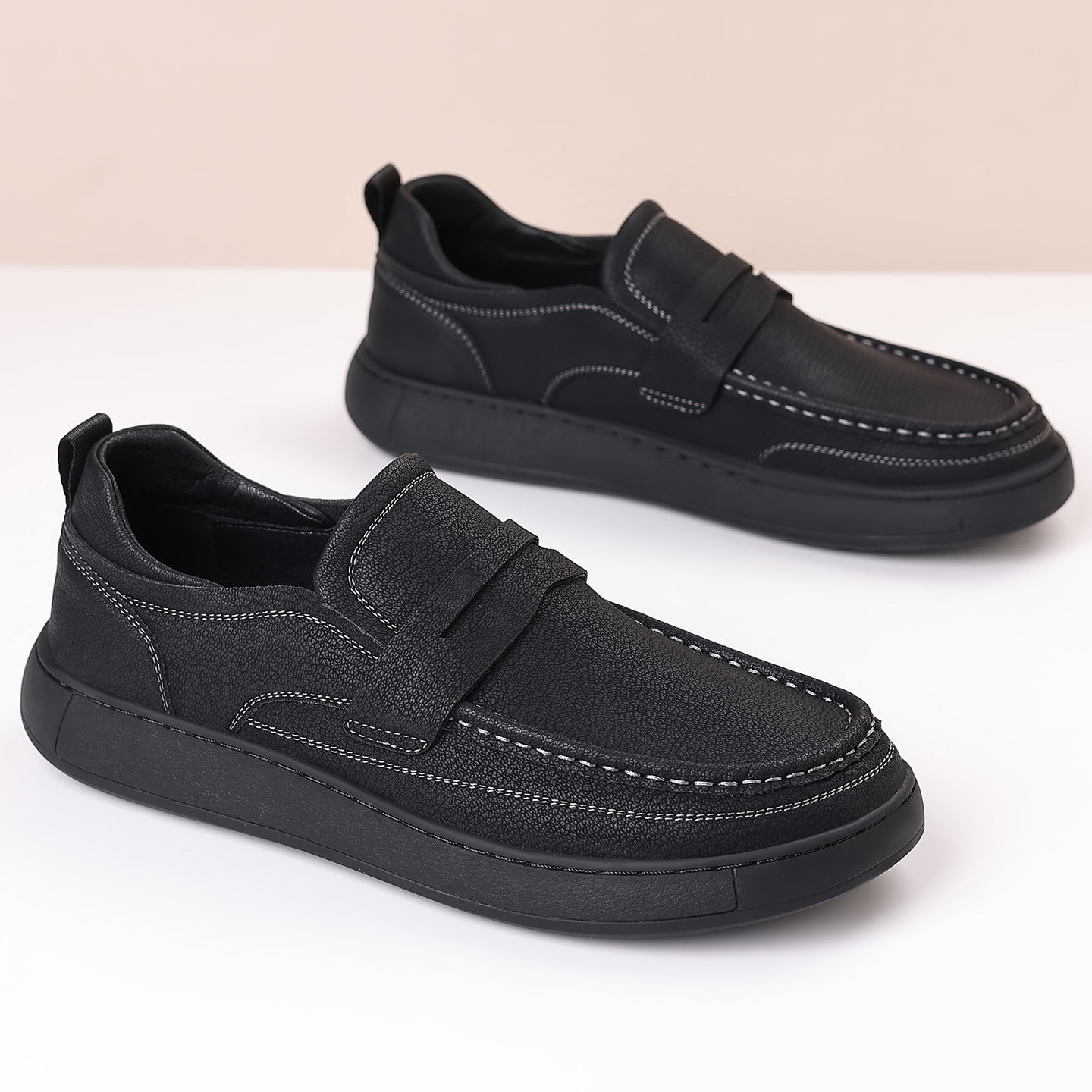 Mens Casual Slip-on Leather Shoes With Soft Soles