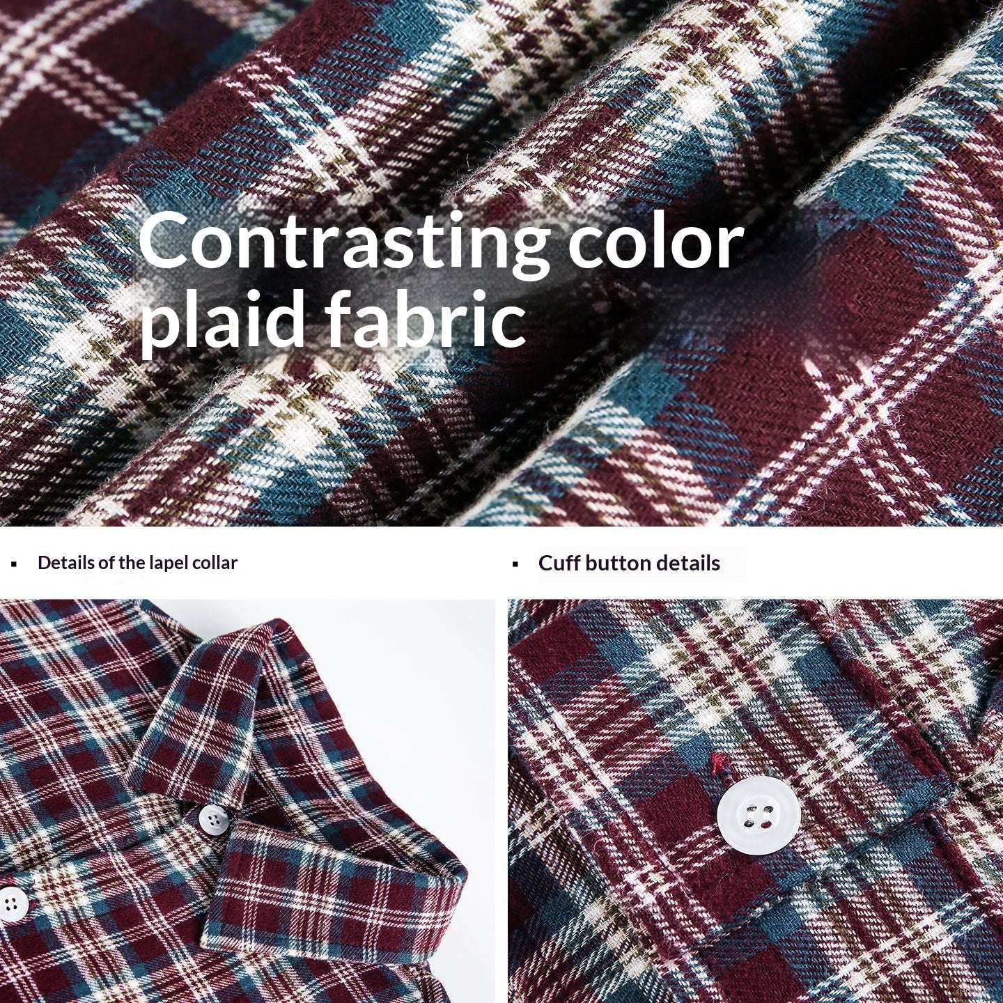 Mens American-Style Retro Color-Block Plaid Long-Sleeve Shirt