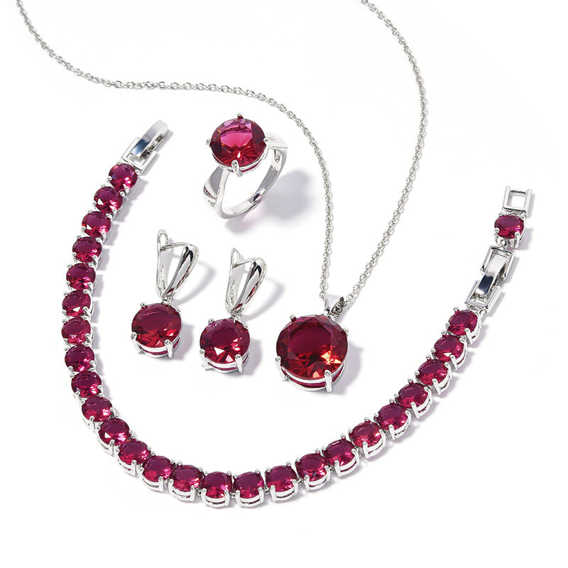 Geometric Round Earrings Ring Bracelet Necklace Ornament Suit