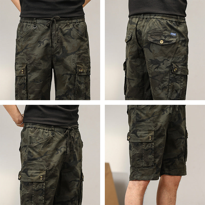 Mens Loose Retro Casual Camo Shorts With Multiple Pockets